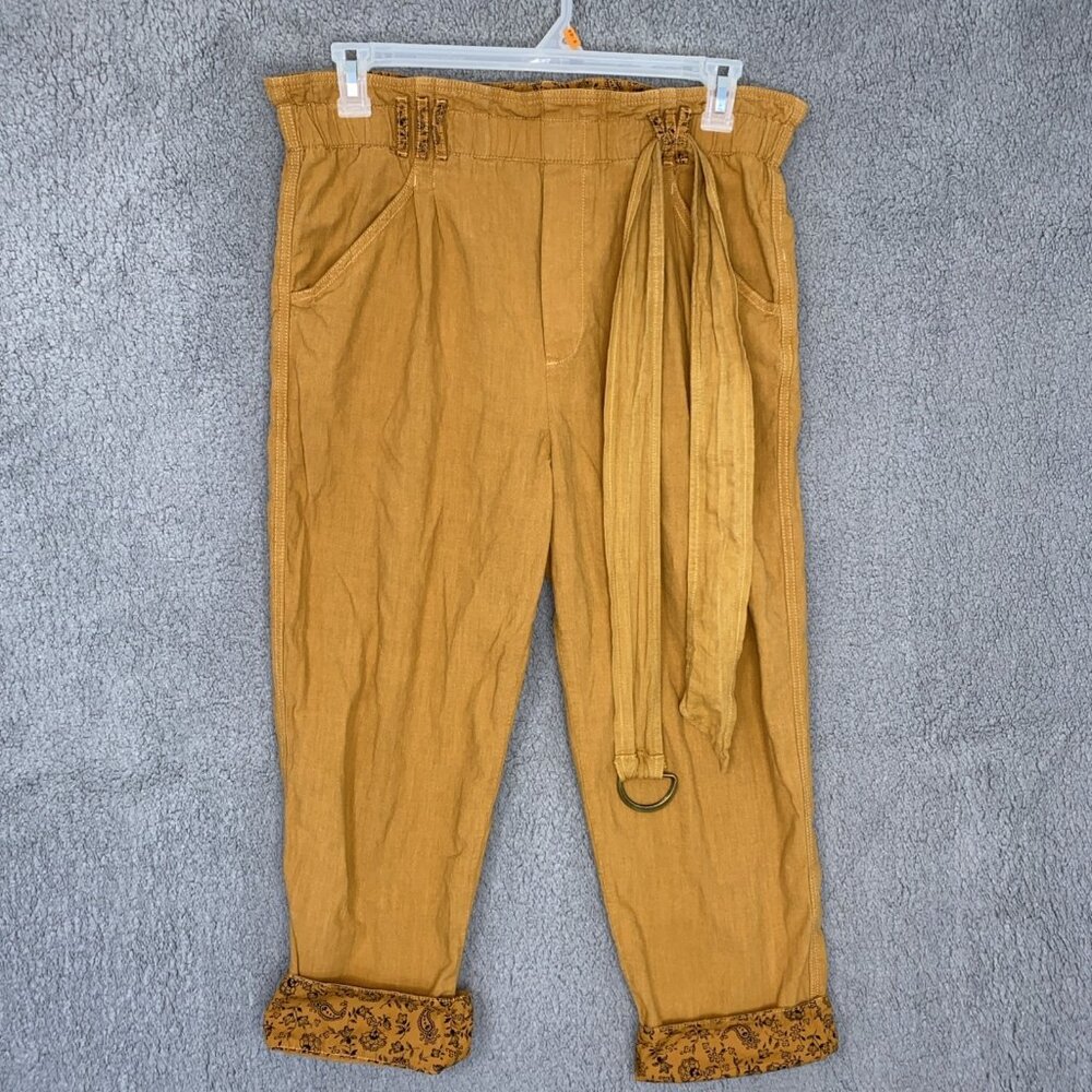 Anthropologie High Waist‎ Pants Women's Size M Cedar Brown Belted Roll Cuff